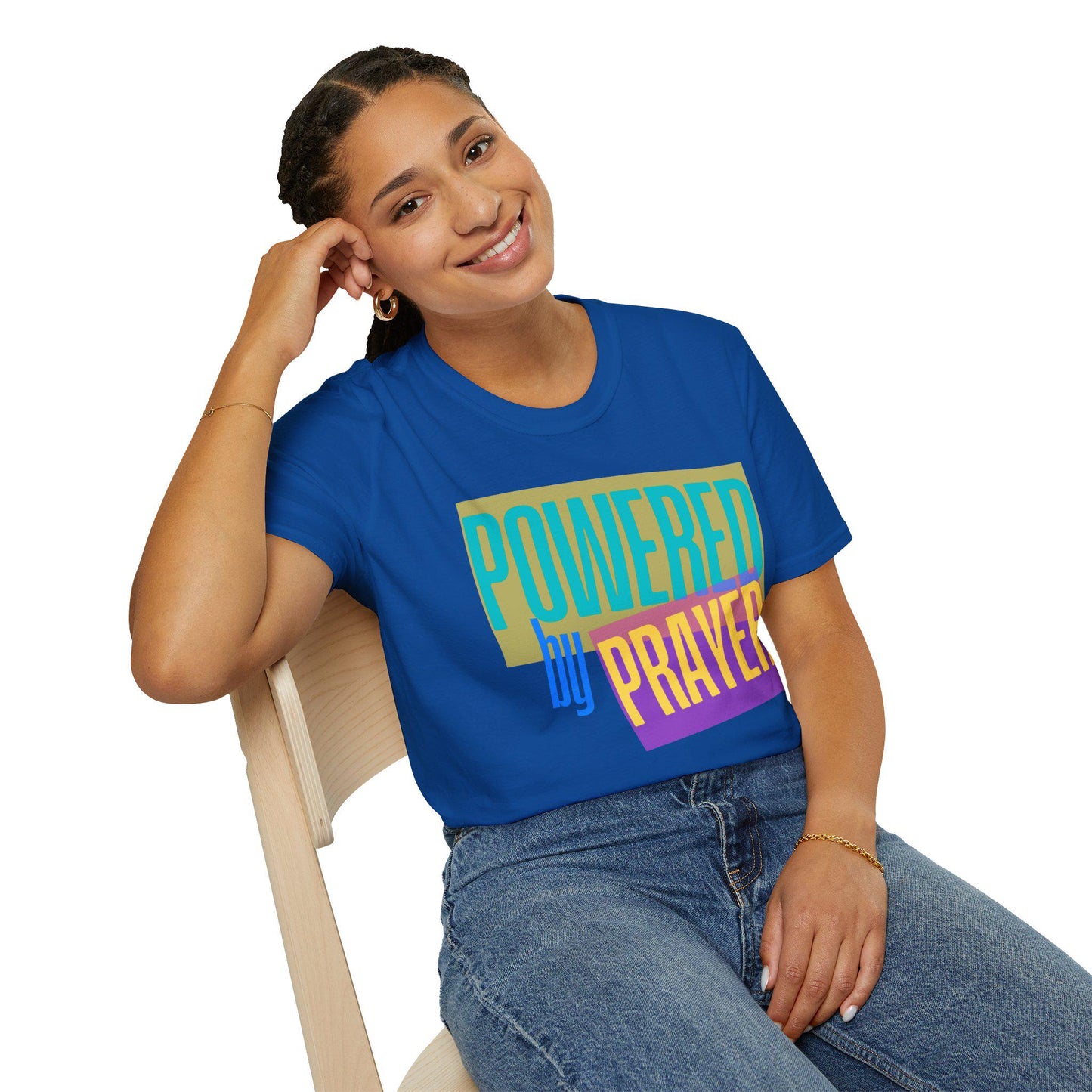 Powered by Prayer T-Shirt | Faith Typography Tee, Pastel Block Design