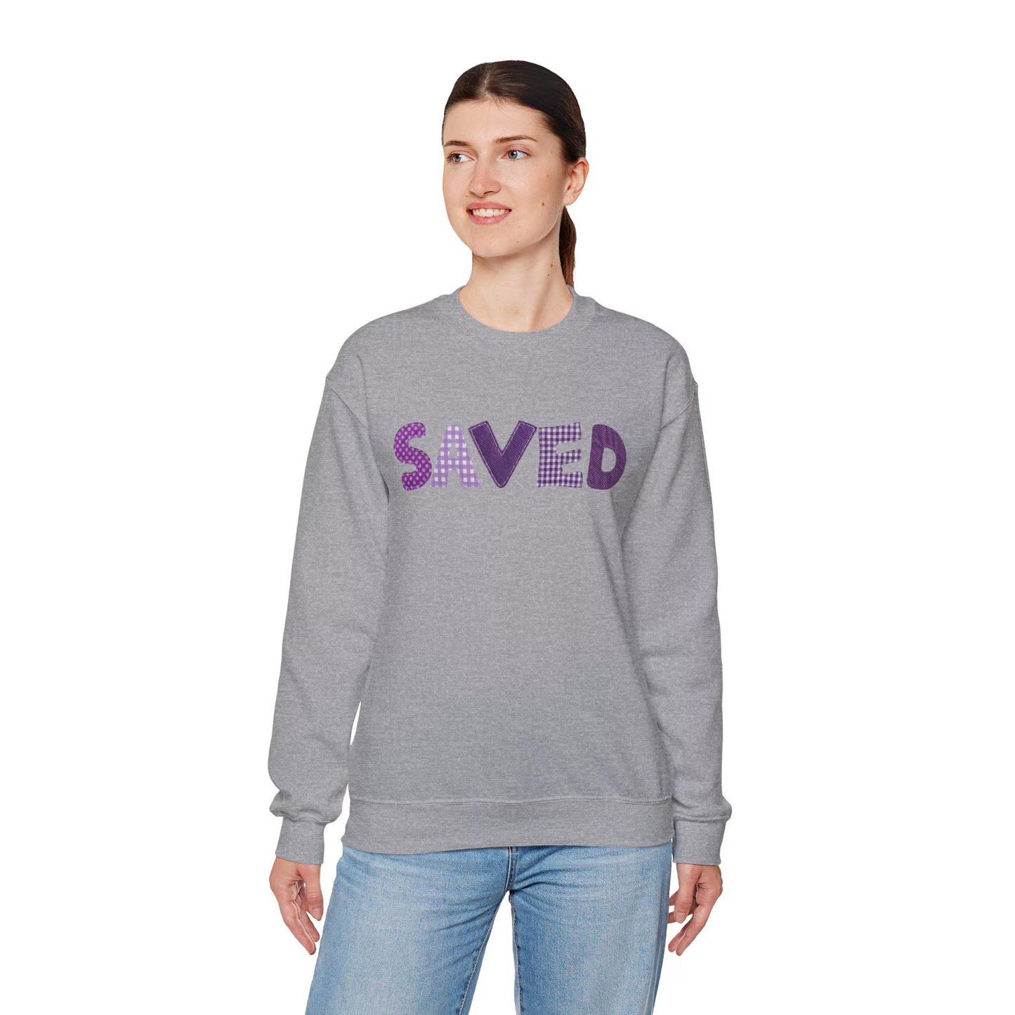 Saved Typography Sweatshirt | Purple Patchwork Lettering