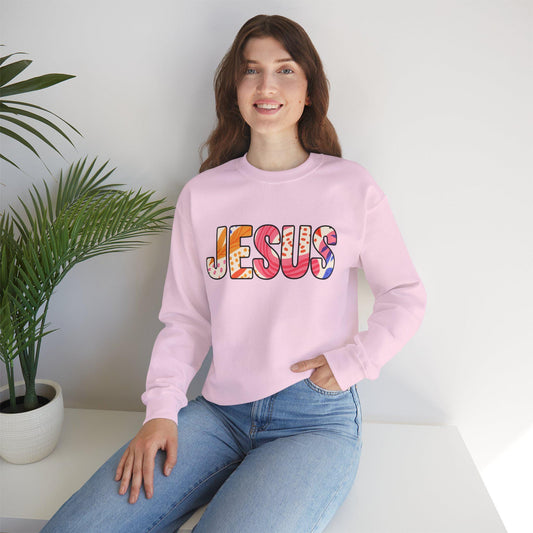 Colorful Pattern JESUS Crewneck Sweatshirt | Christian Faith Graphic