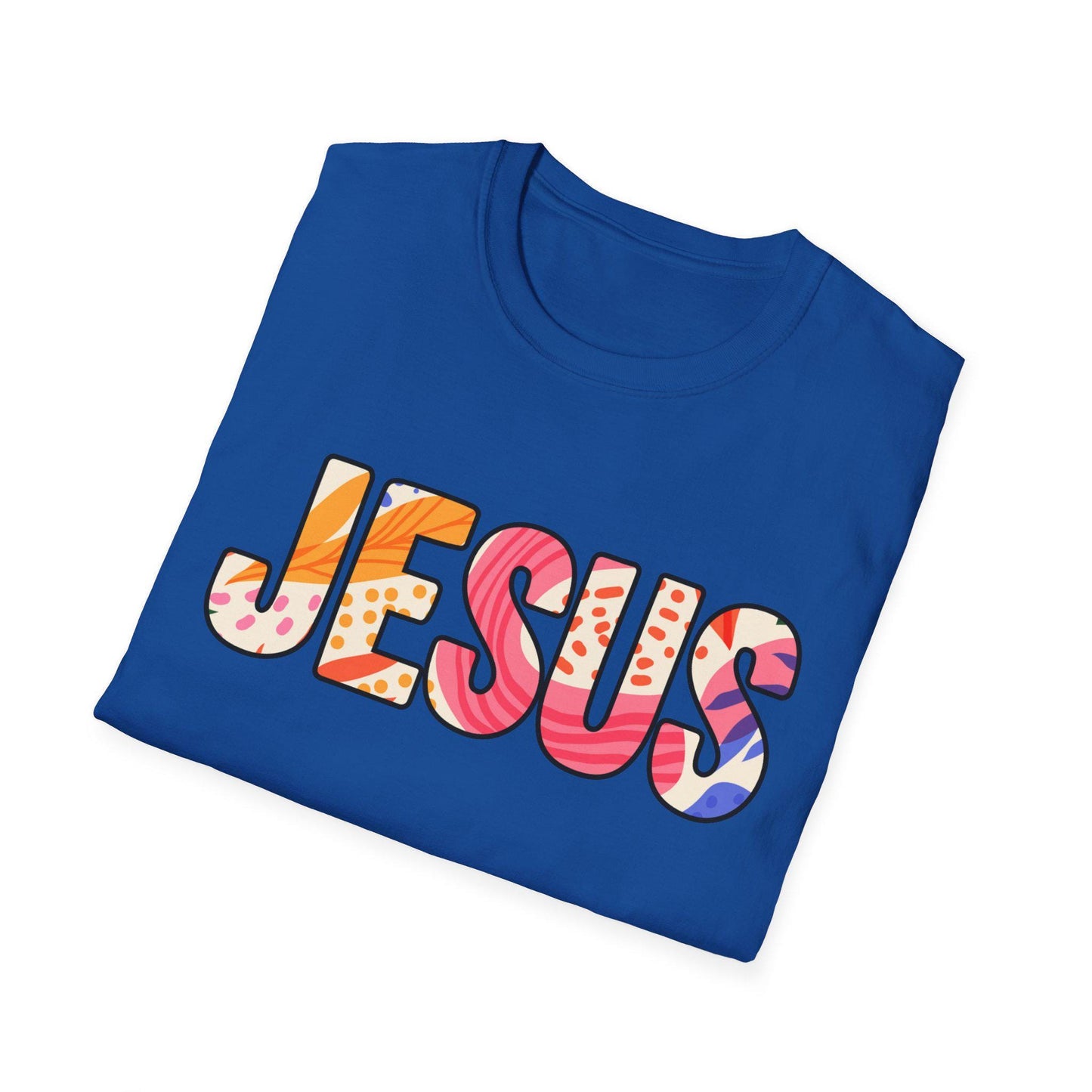 Colorful Pattern JESUS T-Shirt | Floral Lettering Christian Tee