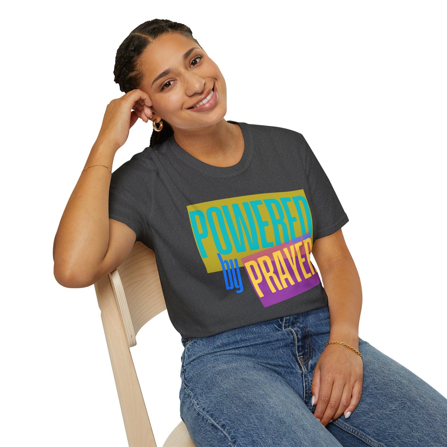 Powered by Prayer T-Shirt | Faith Typography Tee, Pastel Block Design