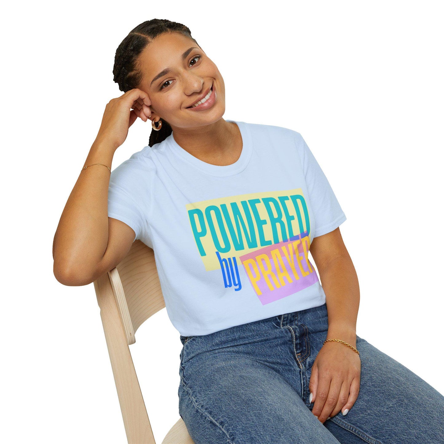 Powered by Prayer T-Shirt | Faith Typography Tee, Pastel Block Design