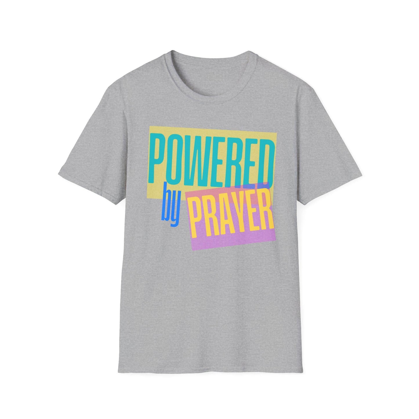 Powered by Prayer T-Shirt | Faith Typography Tee, Pastel Block Design