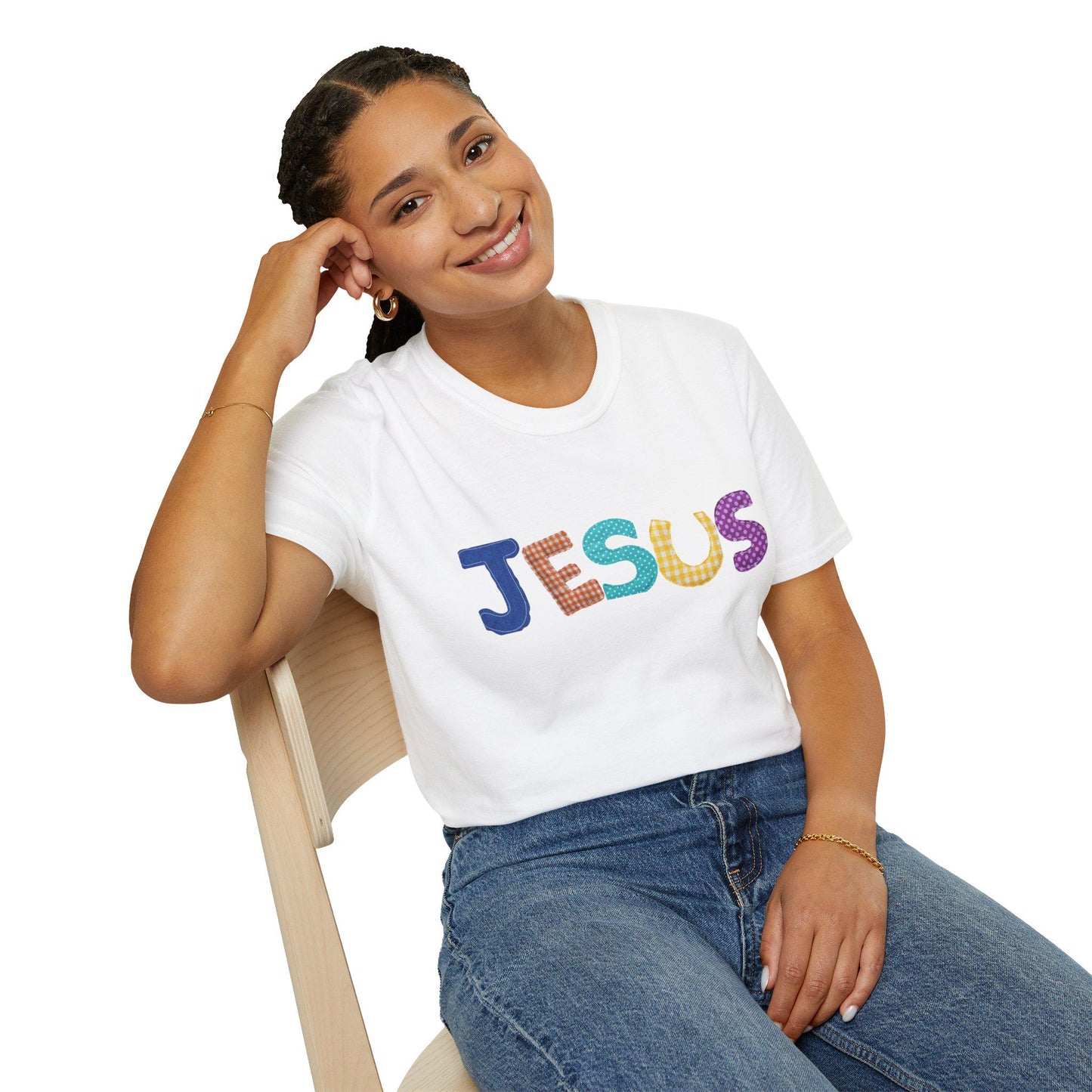 Colorful Patterned JESUS T-Shirt | Faith Typography Tee