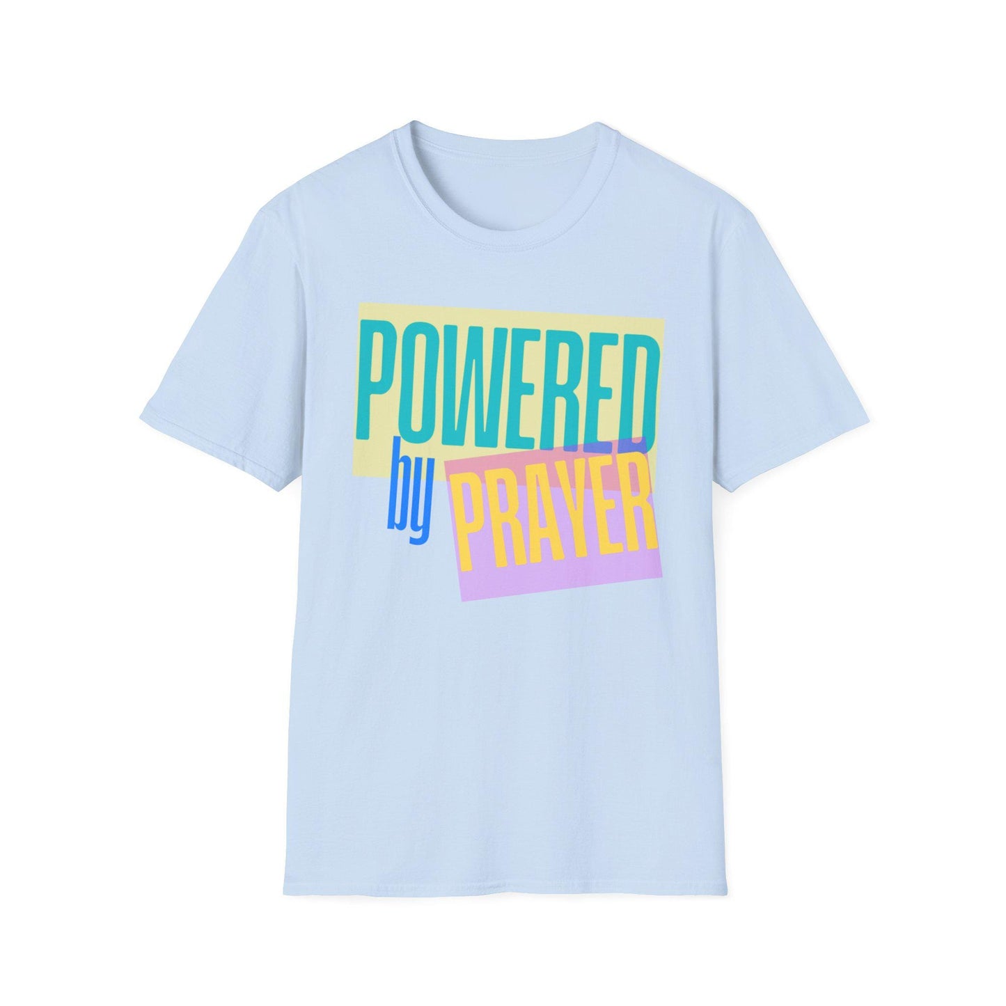 Powered by Prayer T-Shirt | Faith Typography Tee, Pastel Block Design