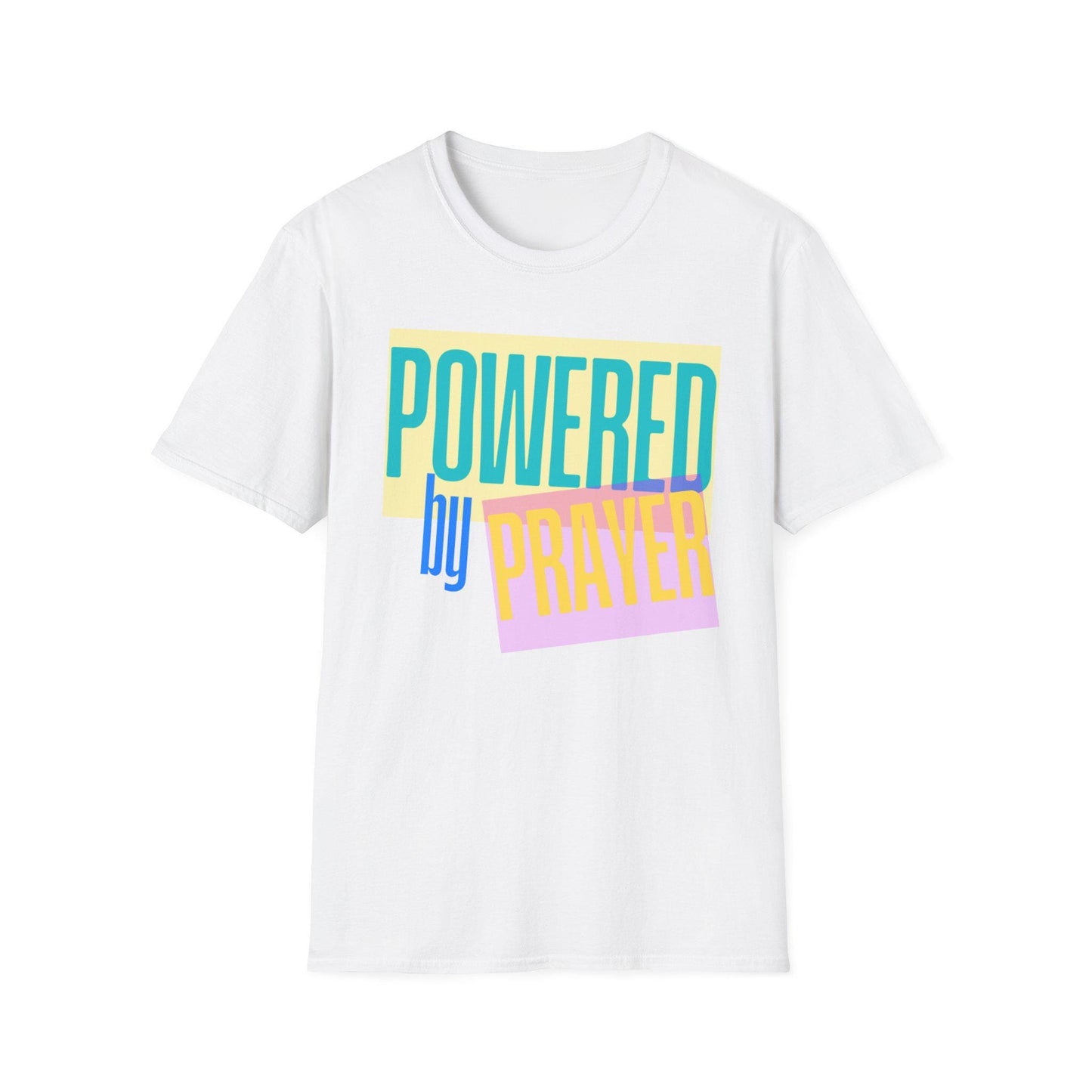 Powered by Prayer T-Shirt | Faith Typography Tee, Pastel Block Design
