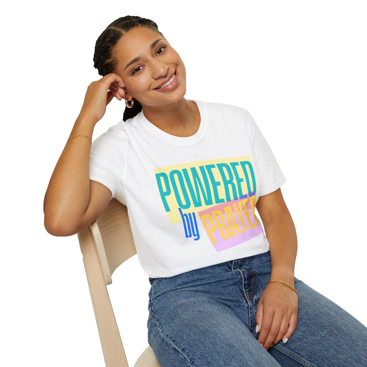 Powered by Prayer T-Shirt | Faith Typography Tee, Pastel Block Design