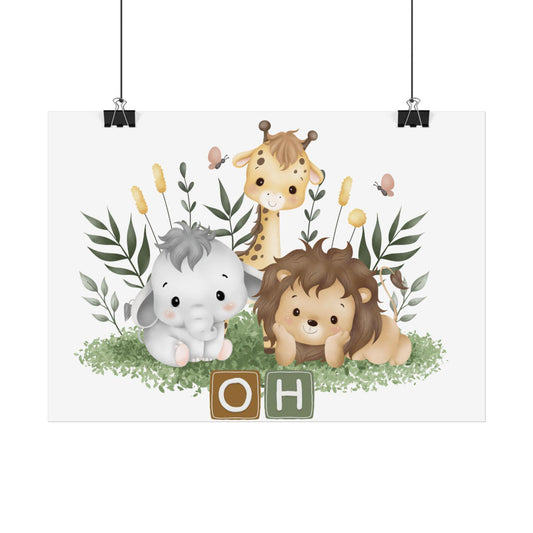 Safari Animal Nursery Prints: Giraffe, Lion, Elephant - Personalized Baby Room Decor