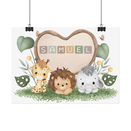Safari Nursery Art Prints: Personalized Baby Name, Lion, Giraffe, Elephant