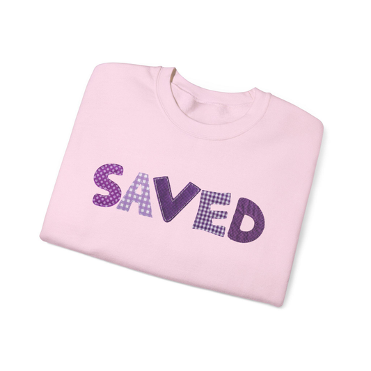 Saved Typography Sweatshirt | Purple Patchwork Lettering