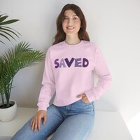 Saved Typography Sweatshirt | Purple Patchwork Lettering