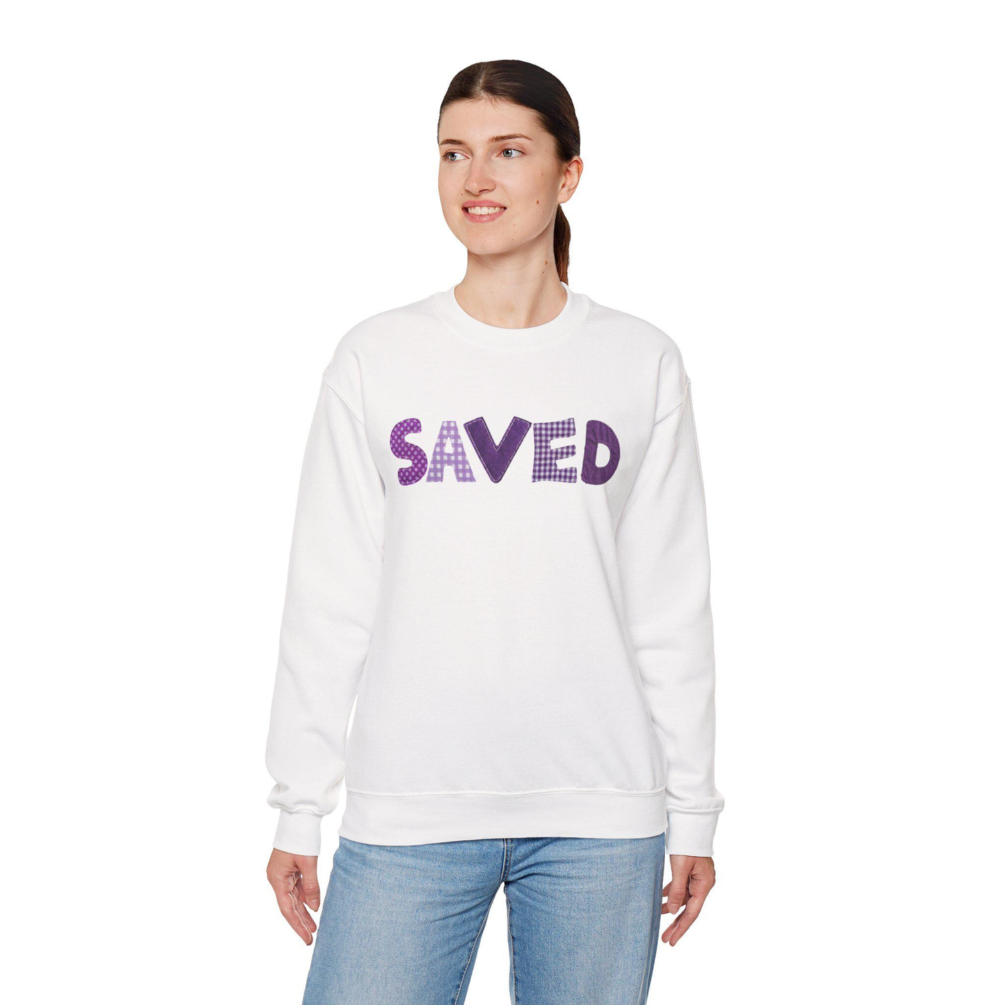 Saved Typography Sweatshirt | Purple Patchwork Lettering